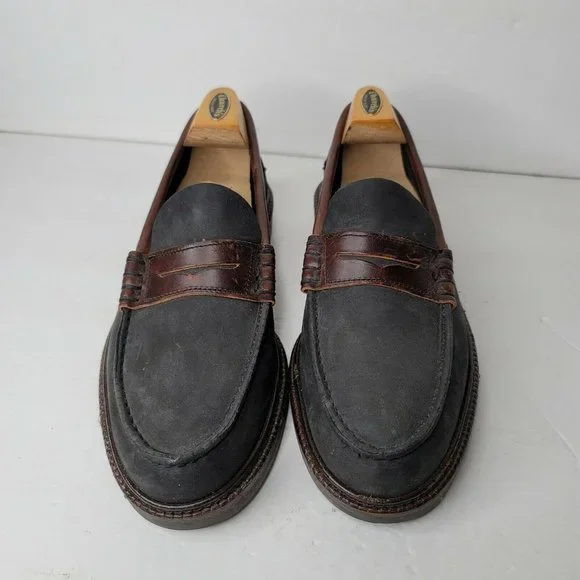 Sebago Mens Shoes Penny Loafers Navy Blue Canvas Brown Leather 10 M w Stretchers